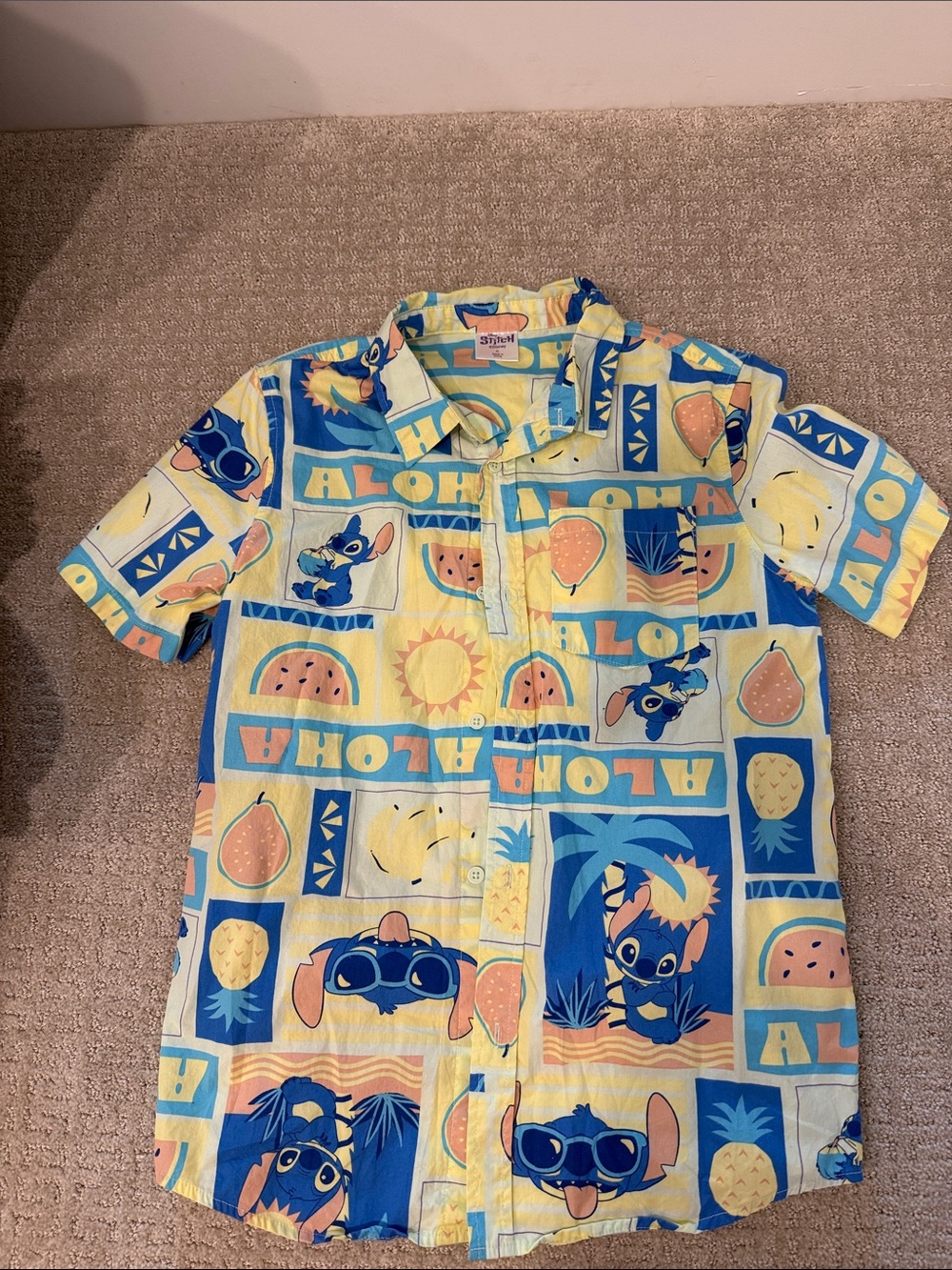 Disney Stitch Kids Hawaiian Button-Down Shirt - Blue & Yellow